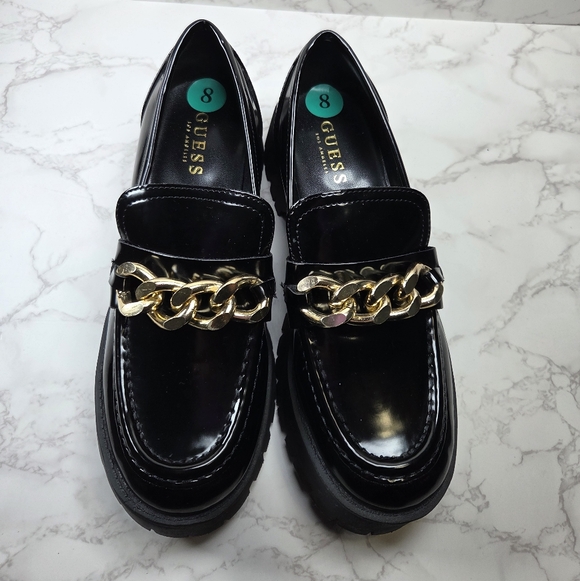 GUESS Black Loafers with Gold Chain Accent - Picture 3 of 9